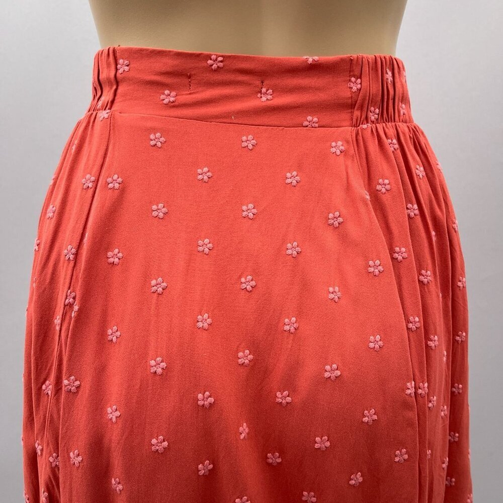 Torrid Embroidered Coral Orange Floral Circle Skirt Elastic Pockets Lined 00 M/L - Picture 7 of 10